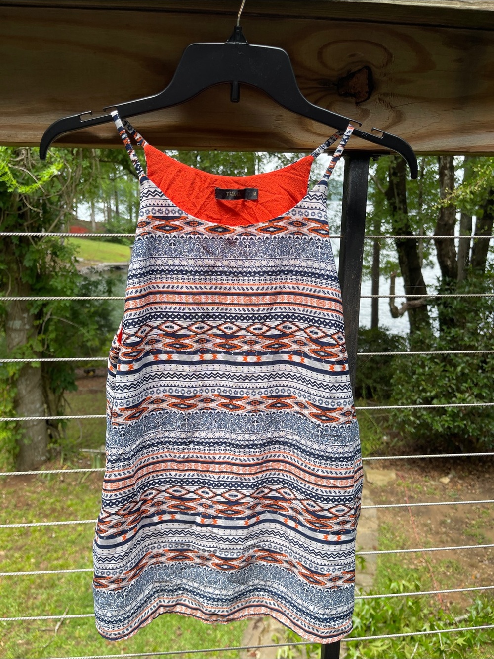 THML Orange and Navy Patterned Spaghetti Strap Tank